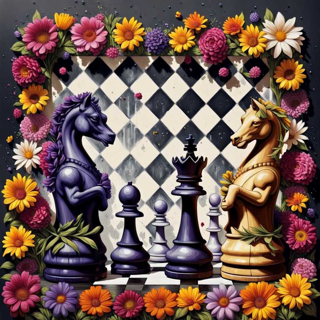 Floral Chess Pieces in Graffiti Art Style