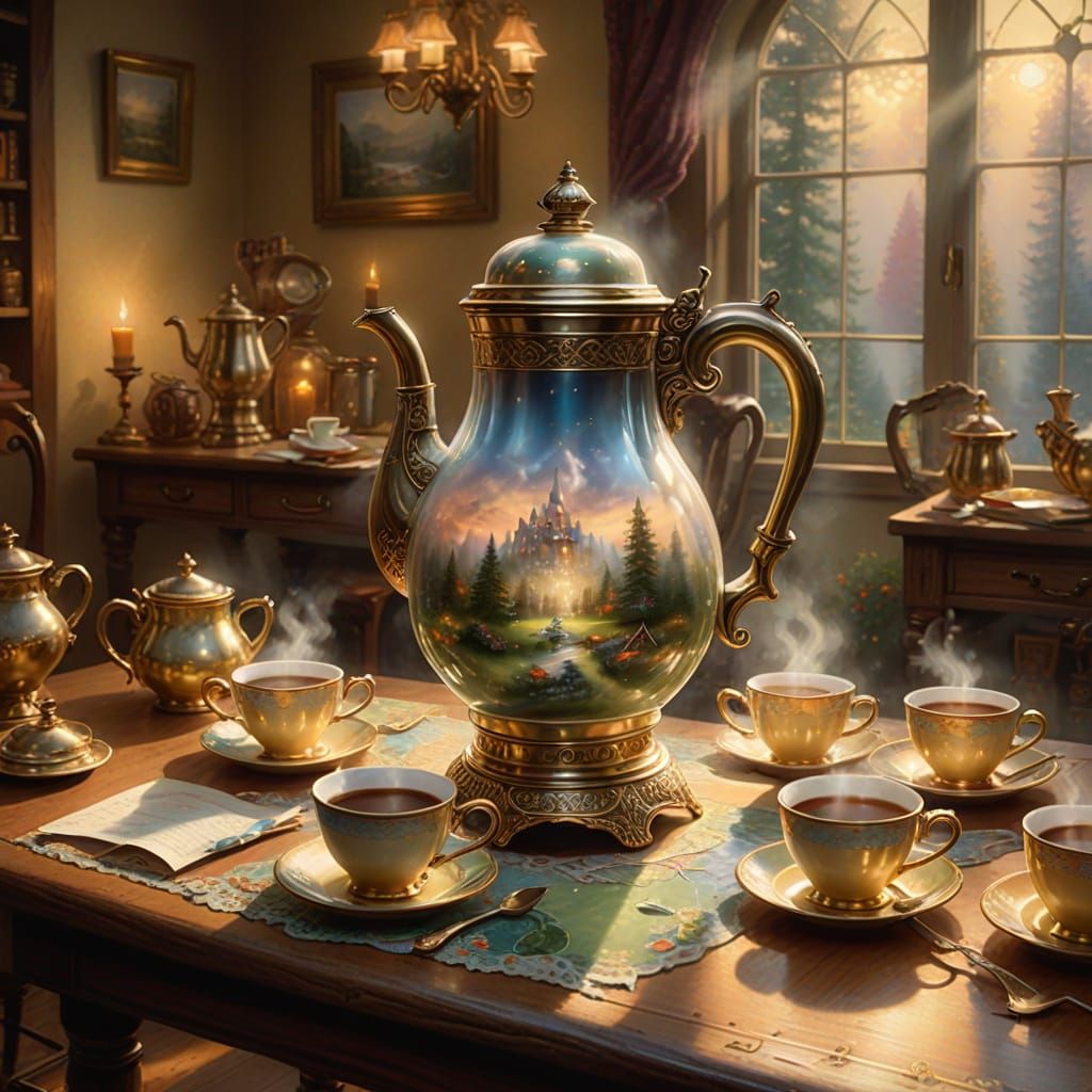 Ethereal Army Coffee Pot in Misty Golden Light