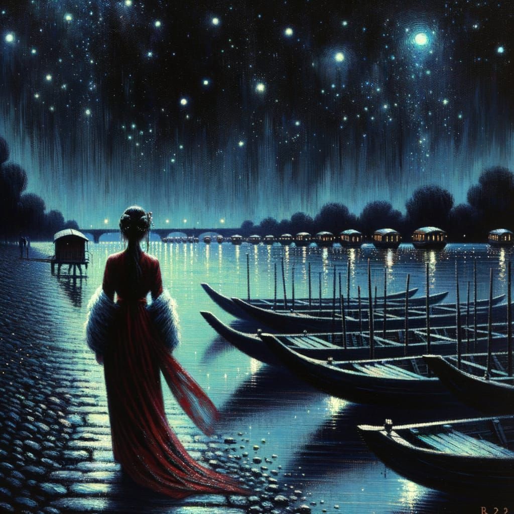 Riverside Scene with Woman in Impressionist Style