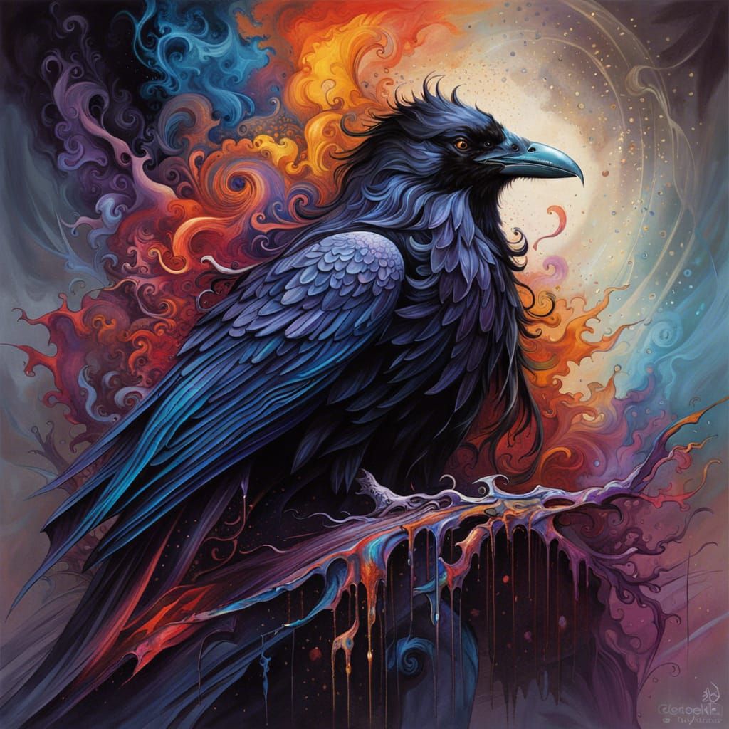 Wizard Raven in Colorful Abstract Art