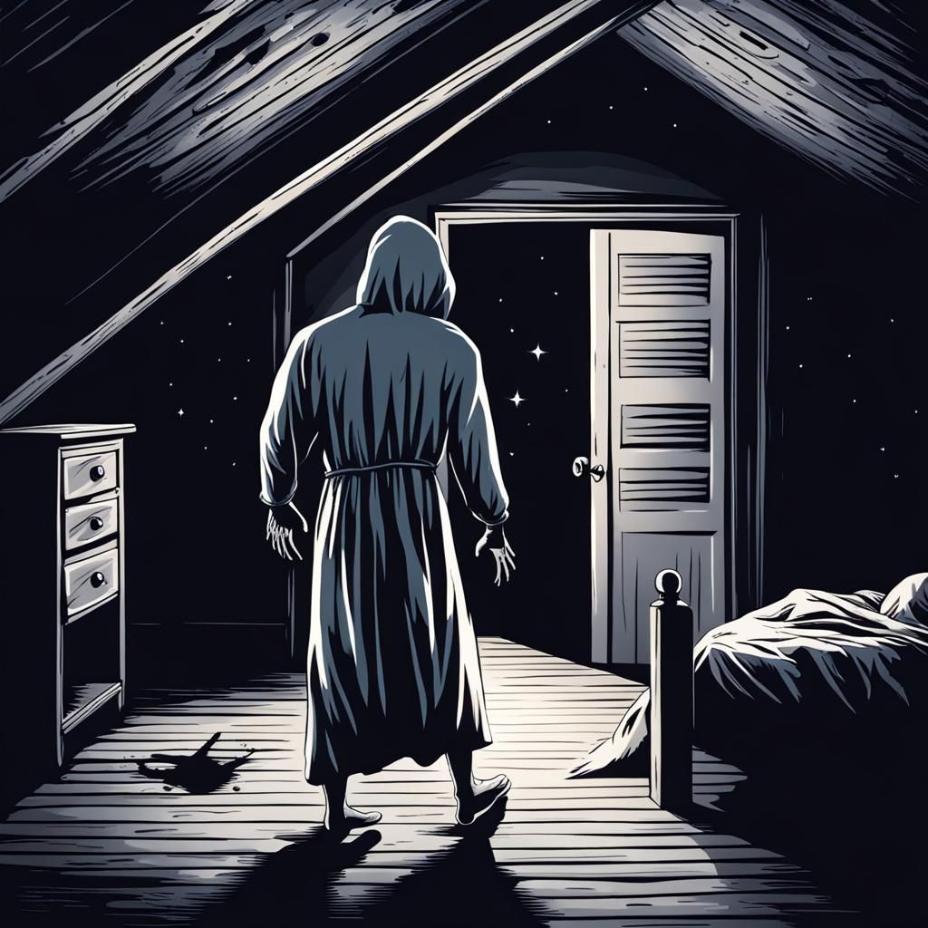 Horror Scene: Sleepwalker in a Dark Attic