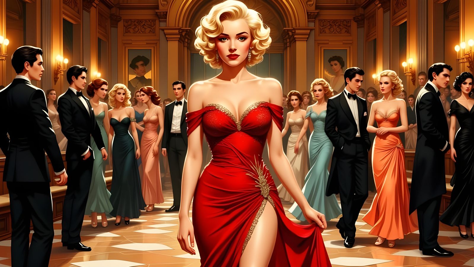 Marilyn Monroe In Red Dress, Anime Style