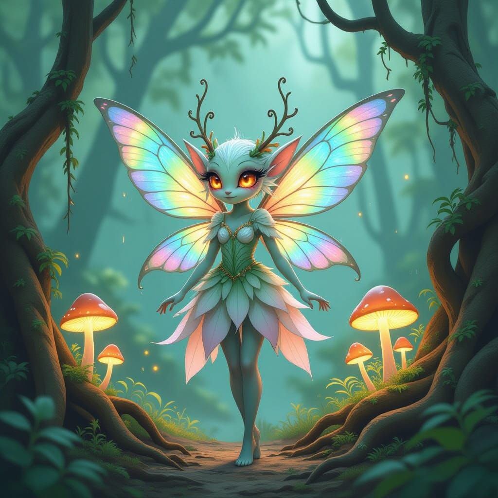 Enchanting Fey Creature in Misty Rainforest