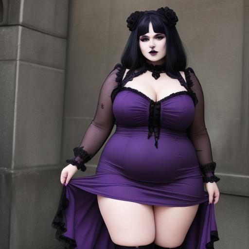 Gothic Plus-Size Model in Purple Dress