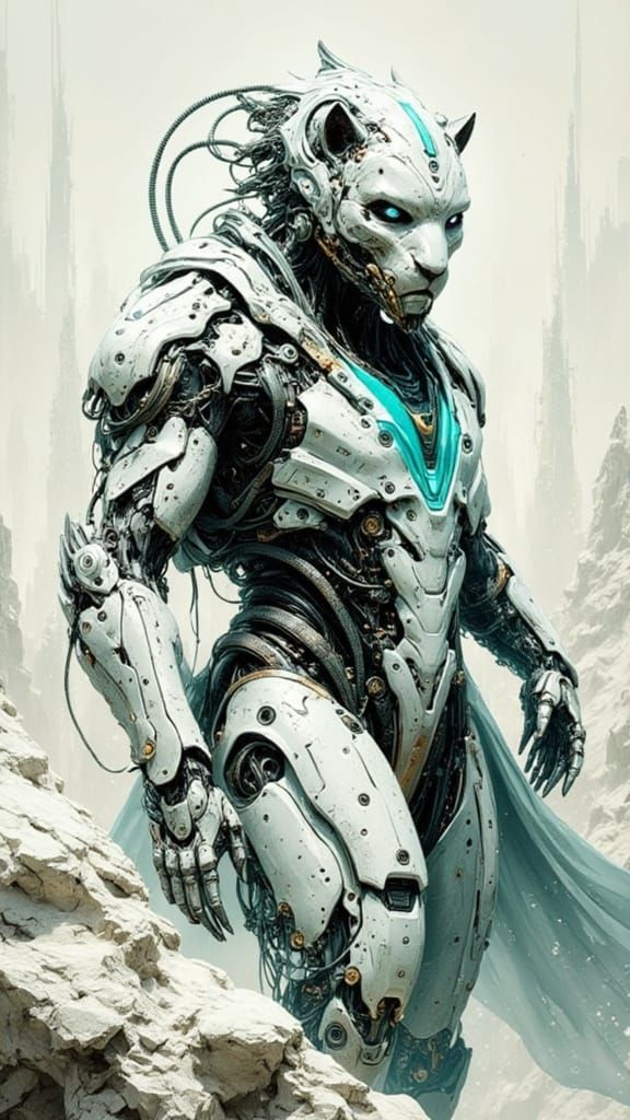 Cyberpunk Leopard Warlord in Ikebana Style