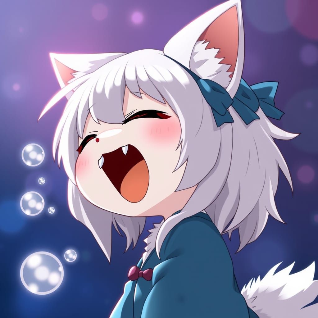 Chibi Anime Catgirl in Whimsical Glow