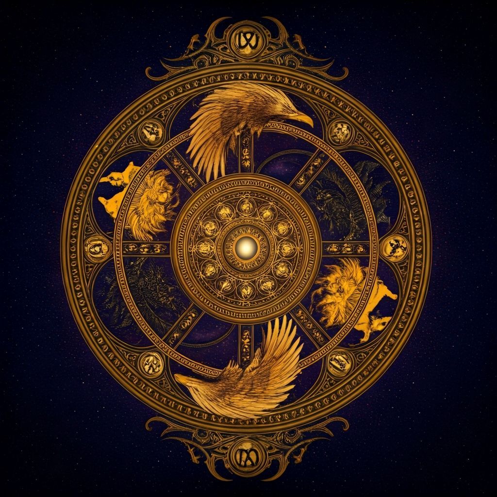 Mystical Wheel of Change Tarot Card Illustration