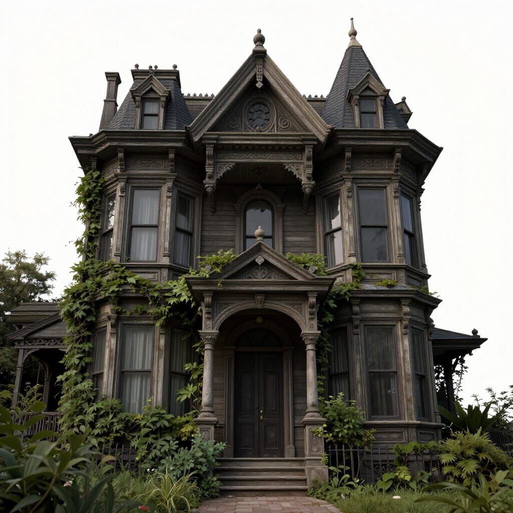 Overgrown Victorian House in Deep, Complementary Colors