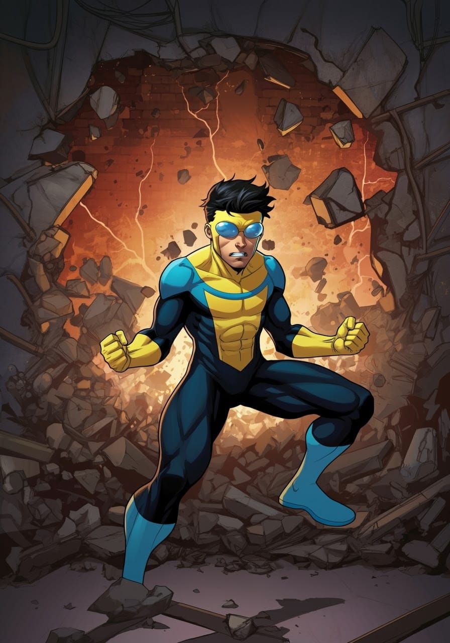 Invincible Hero in Gritty Comic Book Style