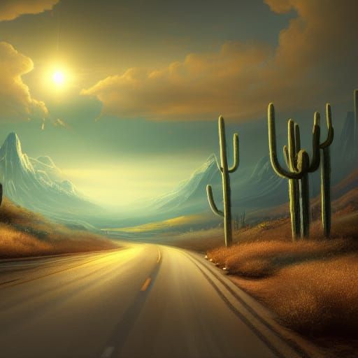 Desert Road with Snake: Detailed Matte Painting
