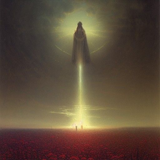 Spaceship Lands in Flower Field: Gothic Horror Style