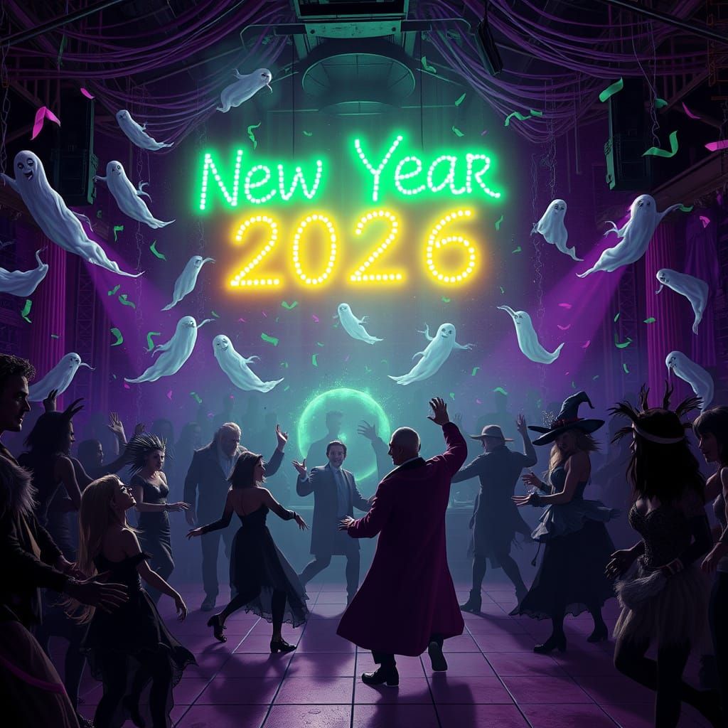 the New Year party with a spooky twist - ghostly confetti, a...