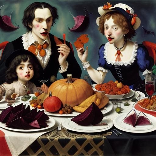 Vampire's Beet Feast: Thanksgiving in Art Styles