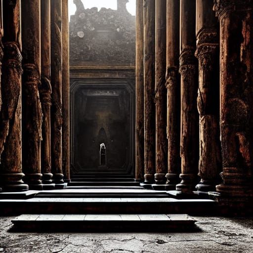 Giant Ants Ascend Ancient Ruins: Digital Art