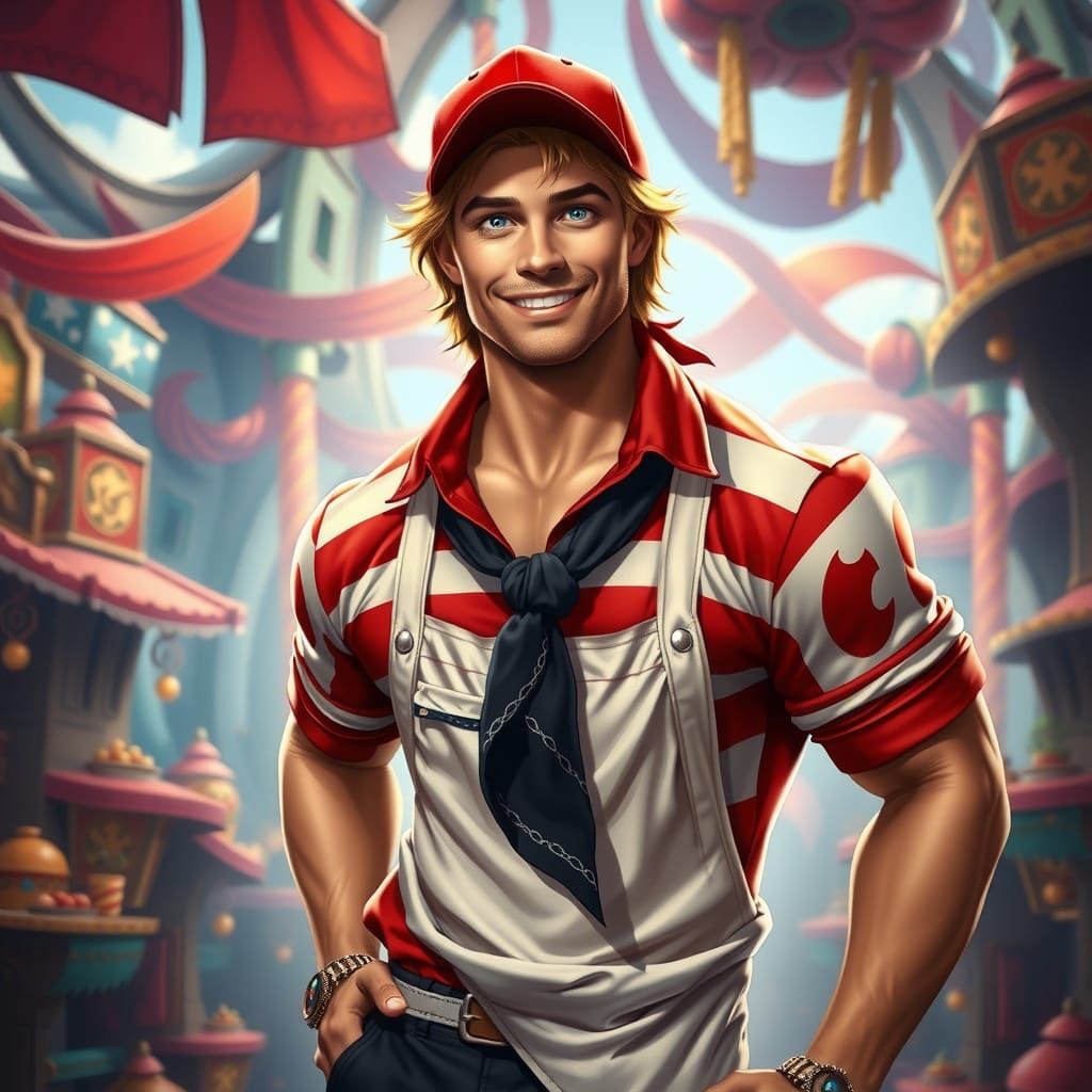 Handsome Man in Striped Shirt, Fantasy Concept Art