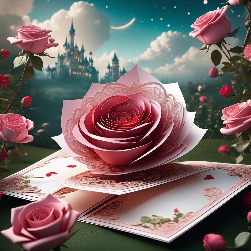 Pop up folding card - Rose