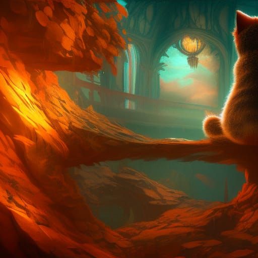 Cat Reflection: Detailed Fantasy Concept Art