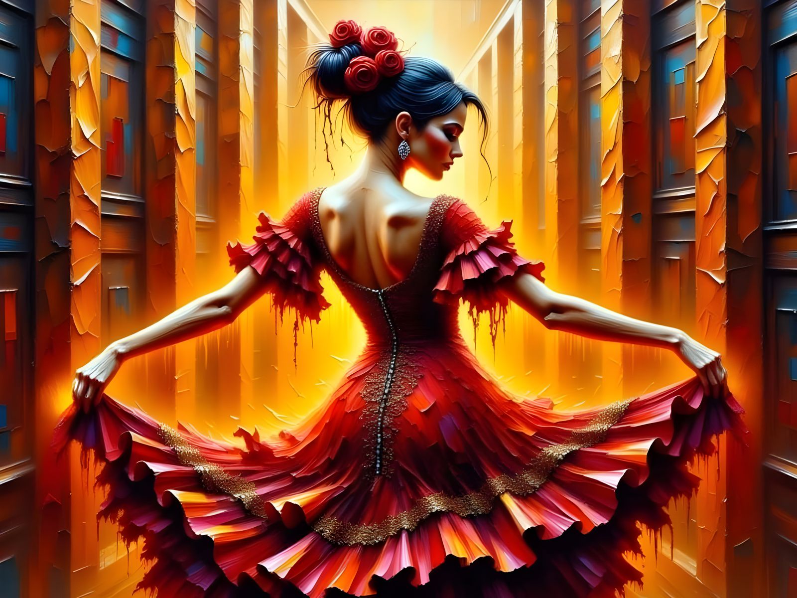 Flamenco Dancer in Impasto Style