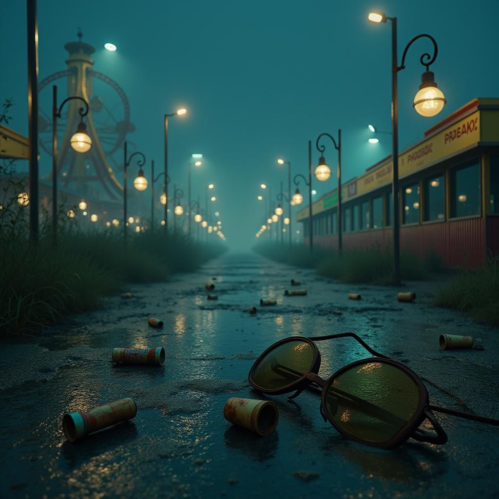 Eerie Abandoned Amusement Park at Night