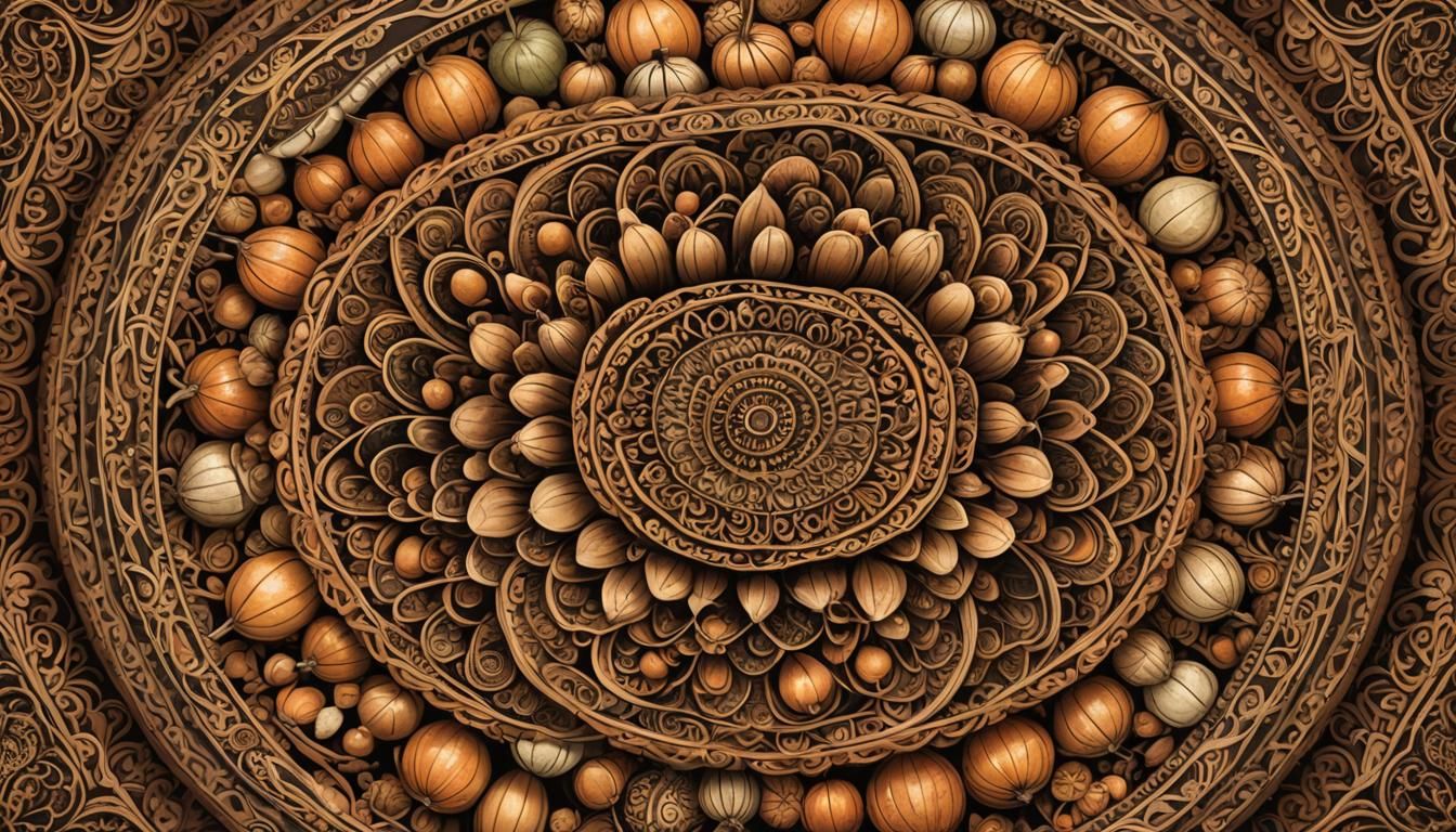 Gourd Mandala: Intricate Circular Design in Earth Tones