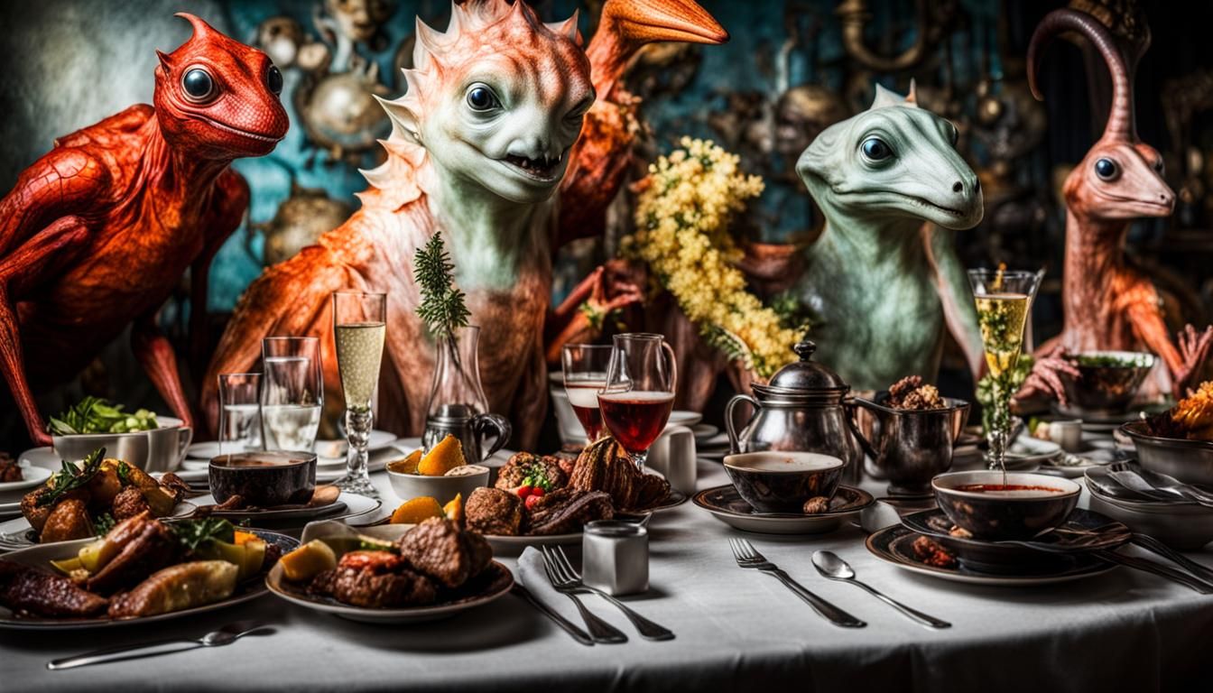 Surreal Restaurant Scene with Exotic Aliens, Hyperrealistic ...