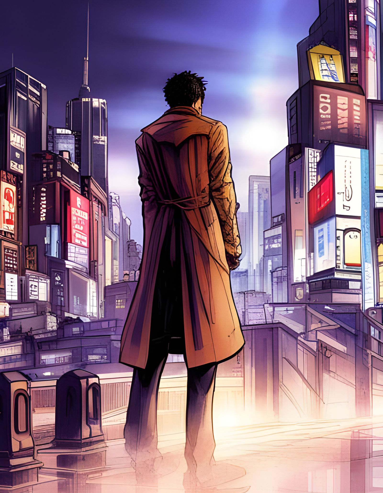 Cyberpunk Cityscape with Figure in Otomo Katsuhiro Style