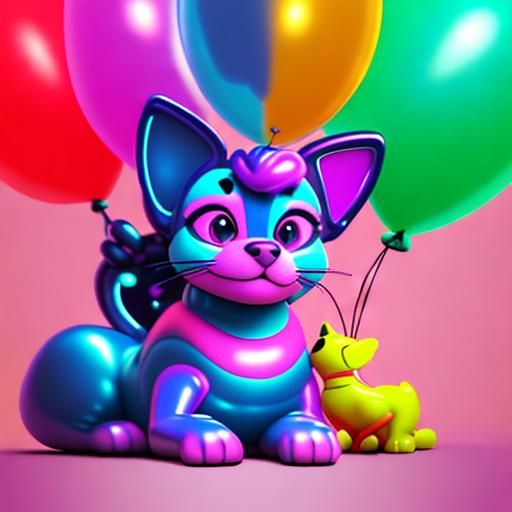 Colorful Balloon Animals in Synthwave Style