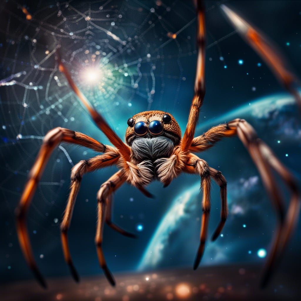 Spider of the Galaxy with Birds in Space