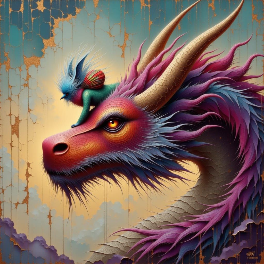 Dragon's Fiery Breath Meets Whimsical Rainbow Creature