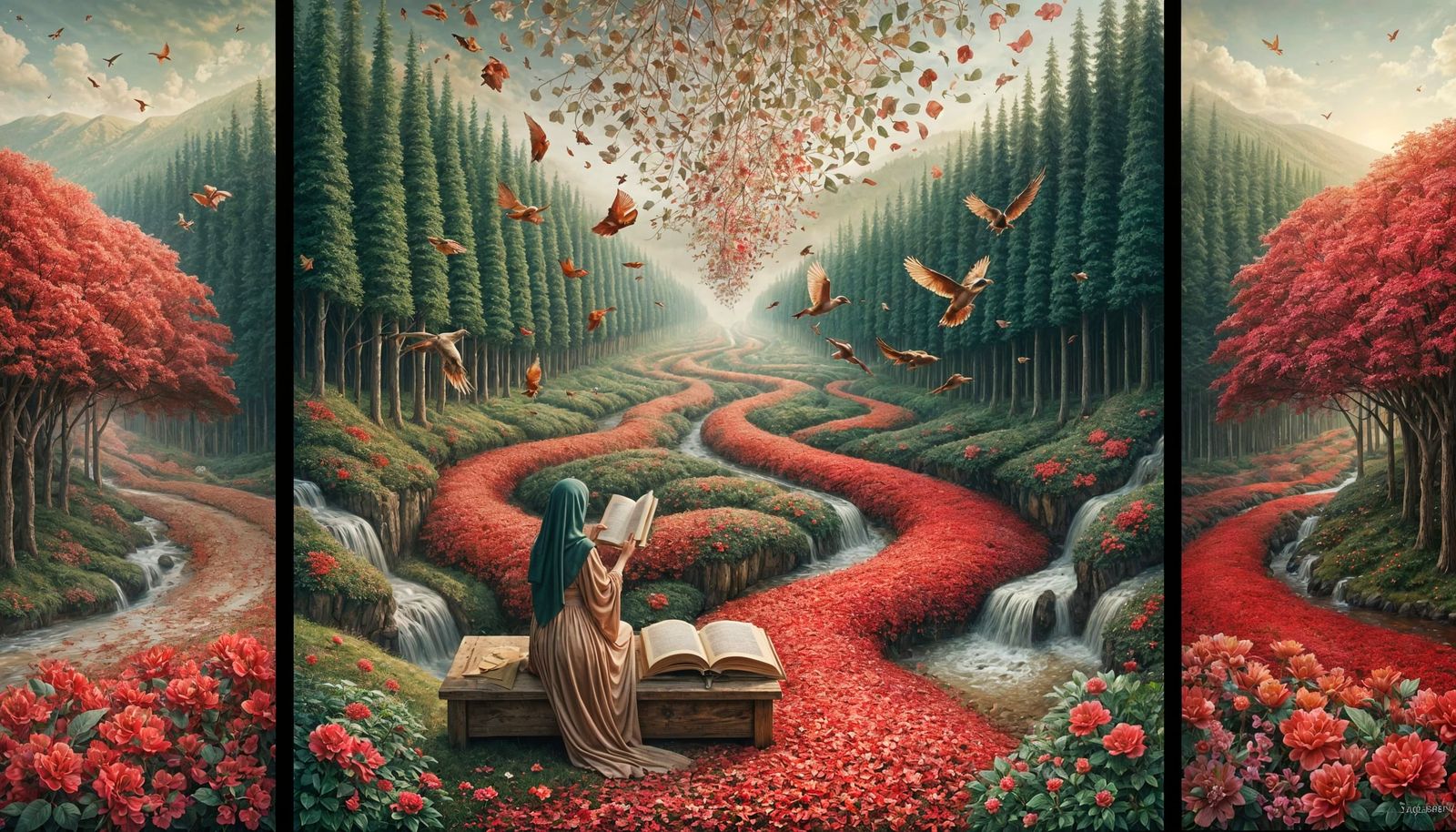 Blooming Words of Life in a Triptych Landscape