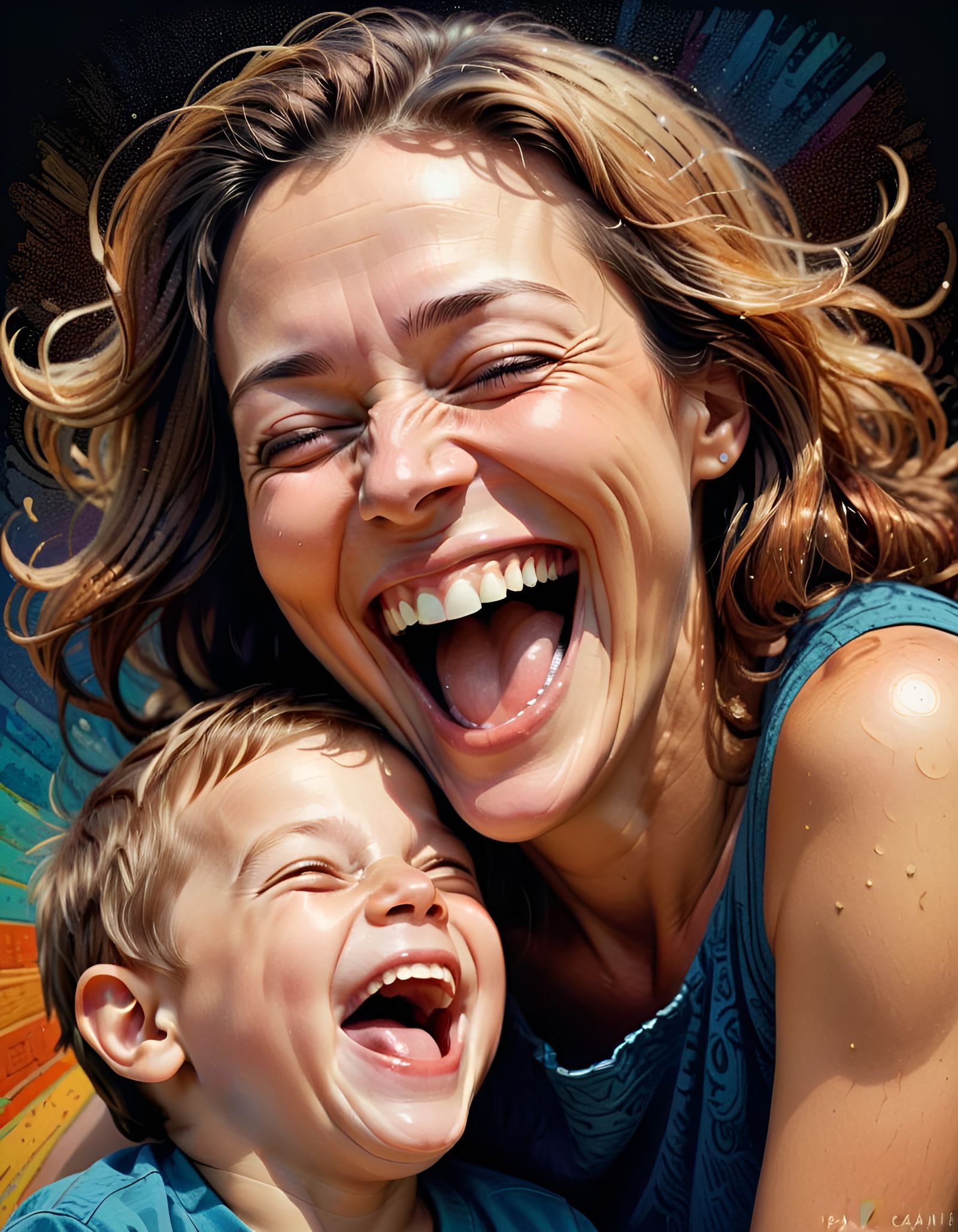 Mother and Son Portrait in Complementary Colors