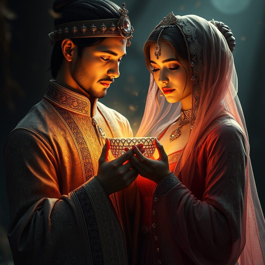 Ethereal Couple Sharing a Sacred Moment in Whimsical Art