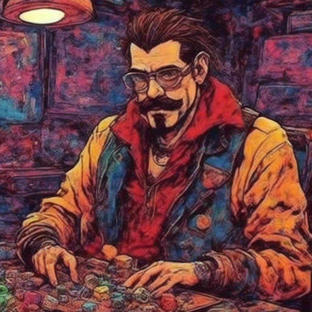 Cyberpunk Scoundrel Rolling Dice in Manga Style