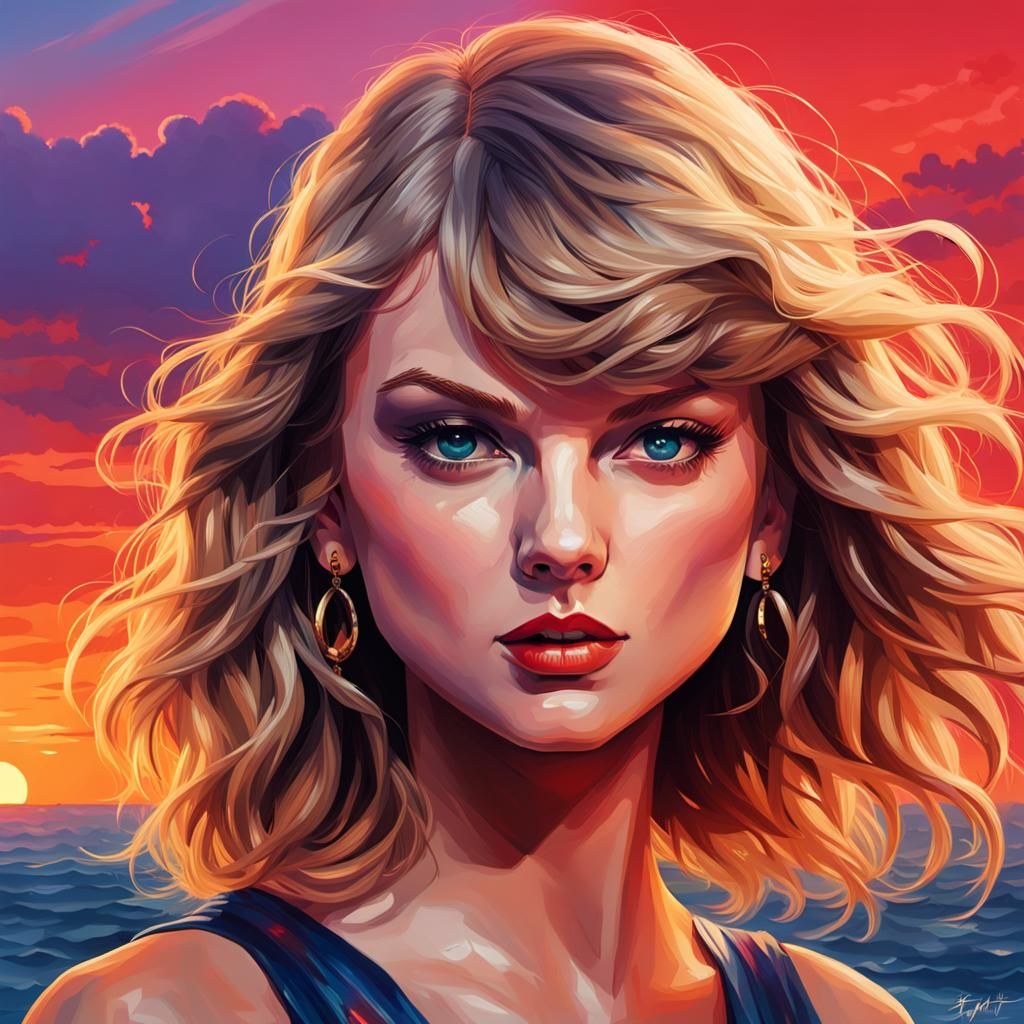 Hyperrealistic Taylor Swift Portrait at Sunset