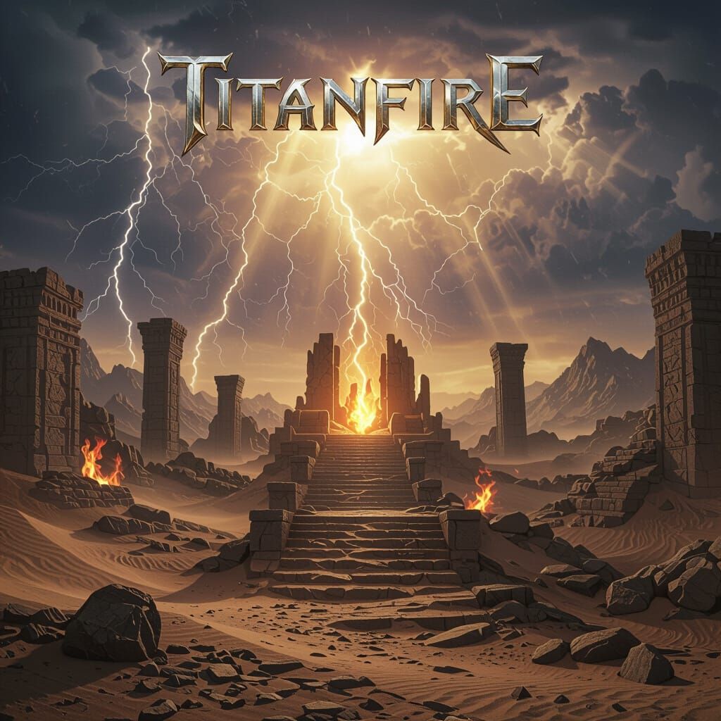 Epic Power Metal Album Cover: Ruins, Lightning, and Mystical...