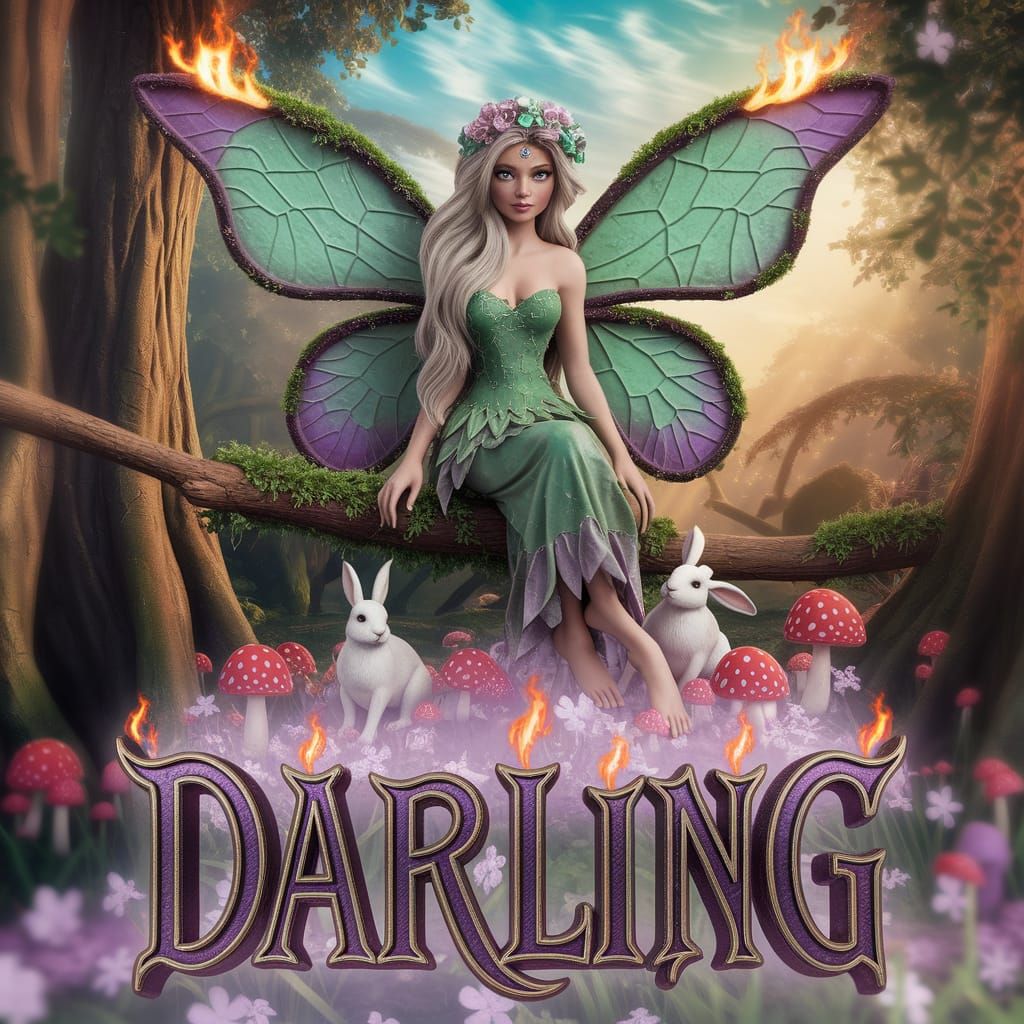 "DARLING" in a 3D bold gothic fantasy medieval font, rendere...
