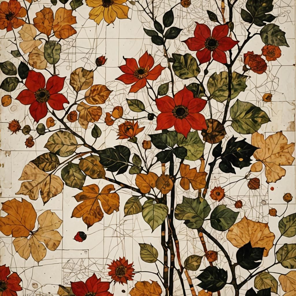 Botanical Floral Collage in an Abstract Style