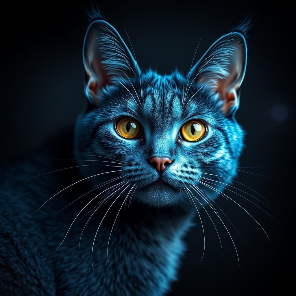 Surreal Hyperrealistic Blue Cat in Vibrant Wedgewood