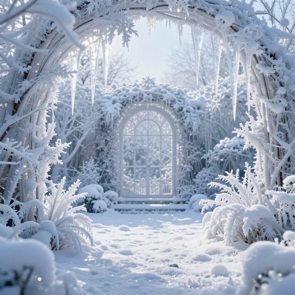Realistic 3D Winter Garden with Sparkling Icicles