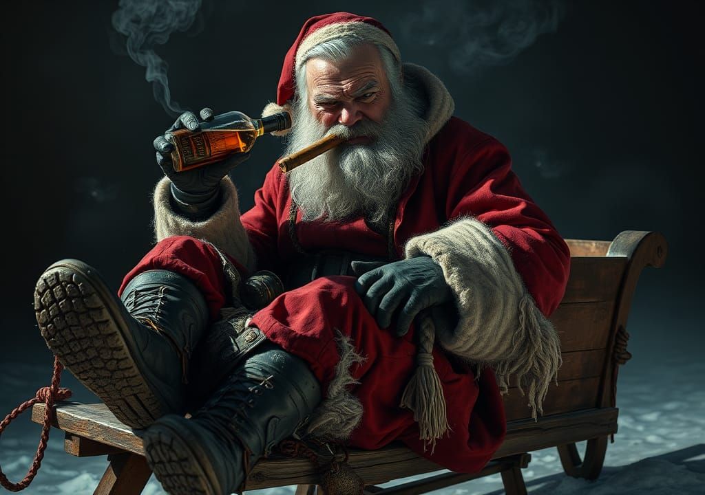 Menacing Santa Claus Portrait in Hyperrealistic Style