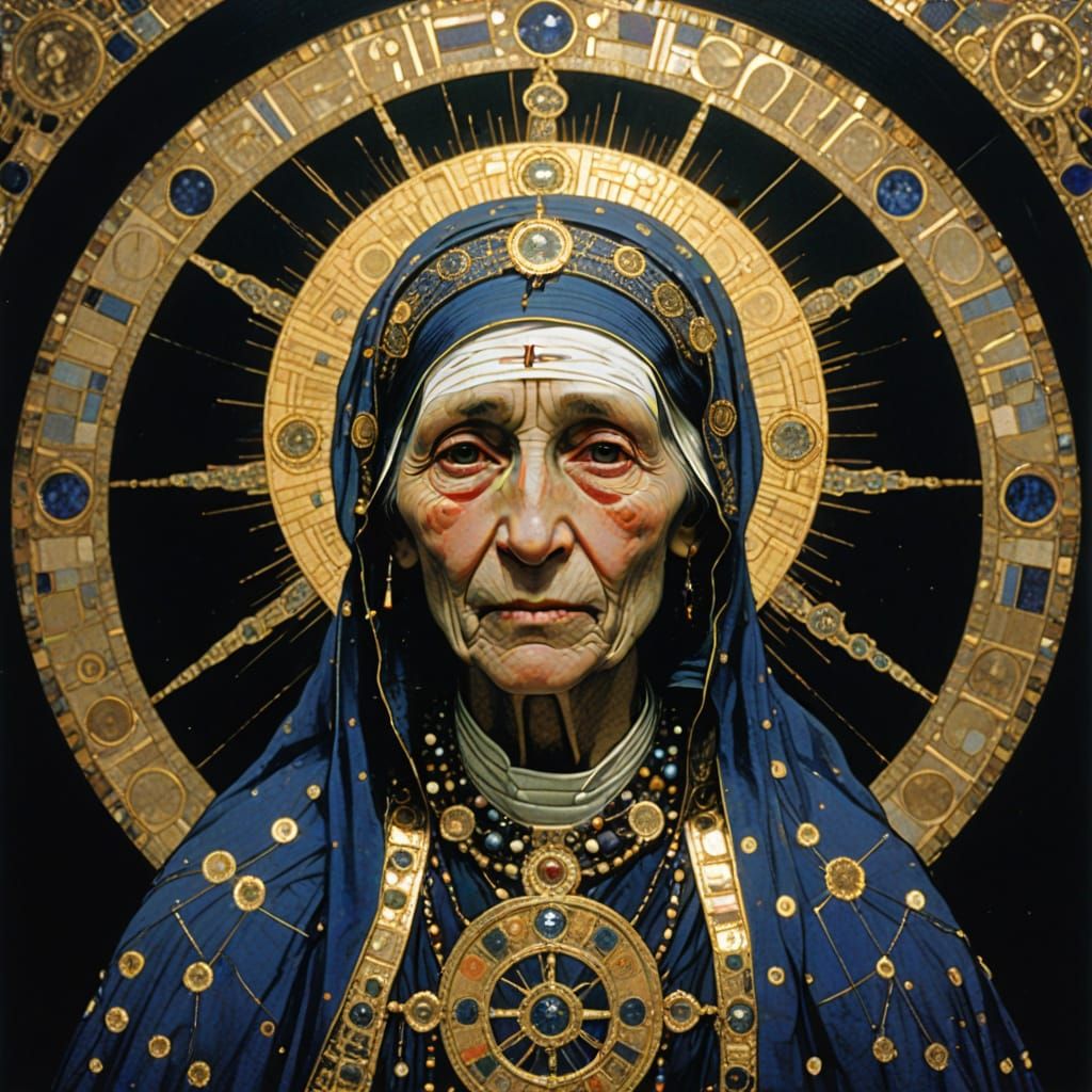 Mother Theresa with Halo in Art Nouveau Style