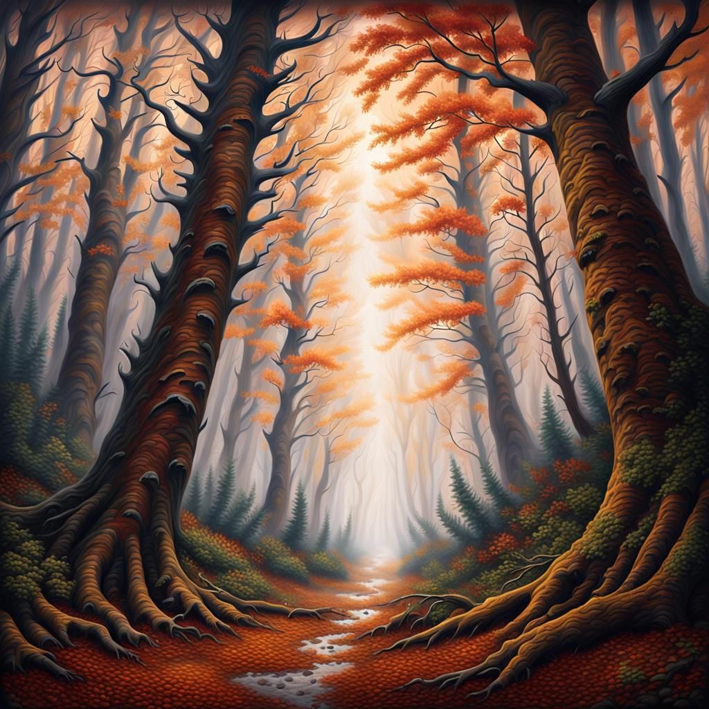 Misty Autumnal Landscape Painting