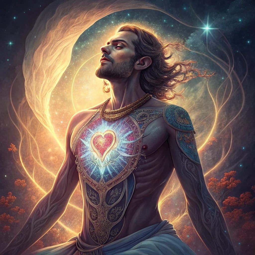 Divine Man Channels Cosmic Energy in Yogic Pose with Goddess