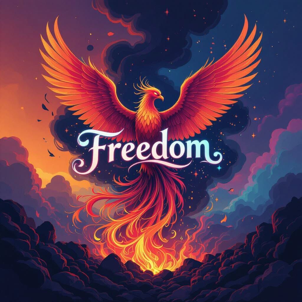 Phoenix of Freedom Rises in Vaporwave Style