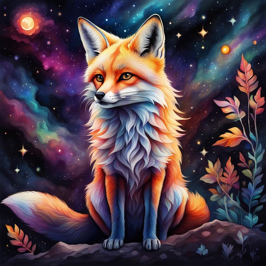 Fennec Fox in Watercolor Astral Illustration