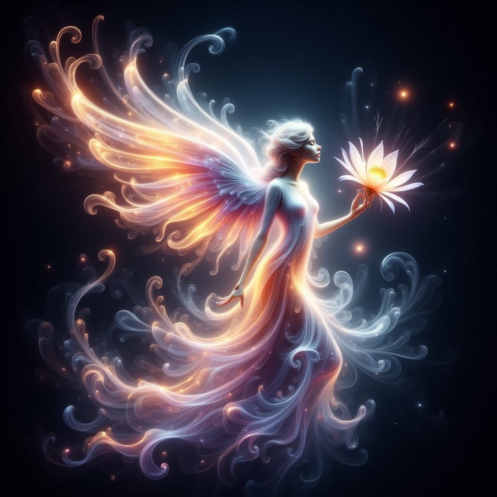 Ethereal Holographic Angel in Radiant Light