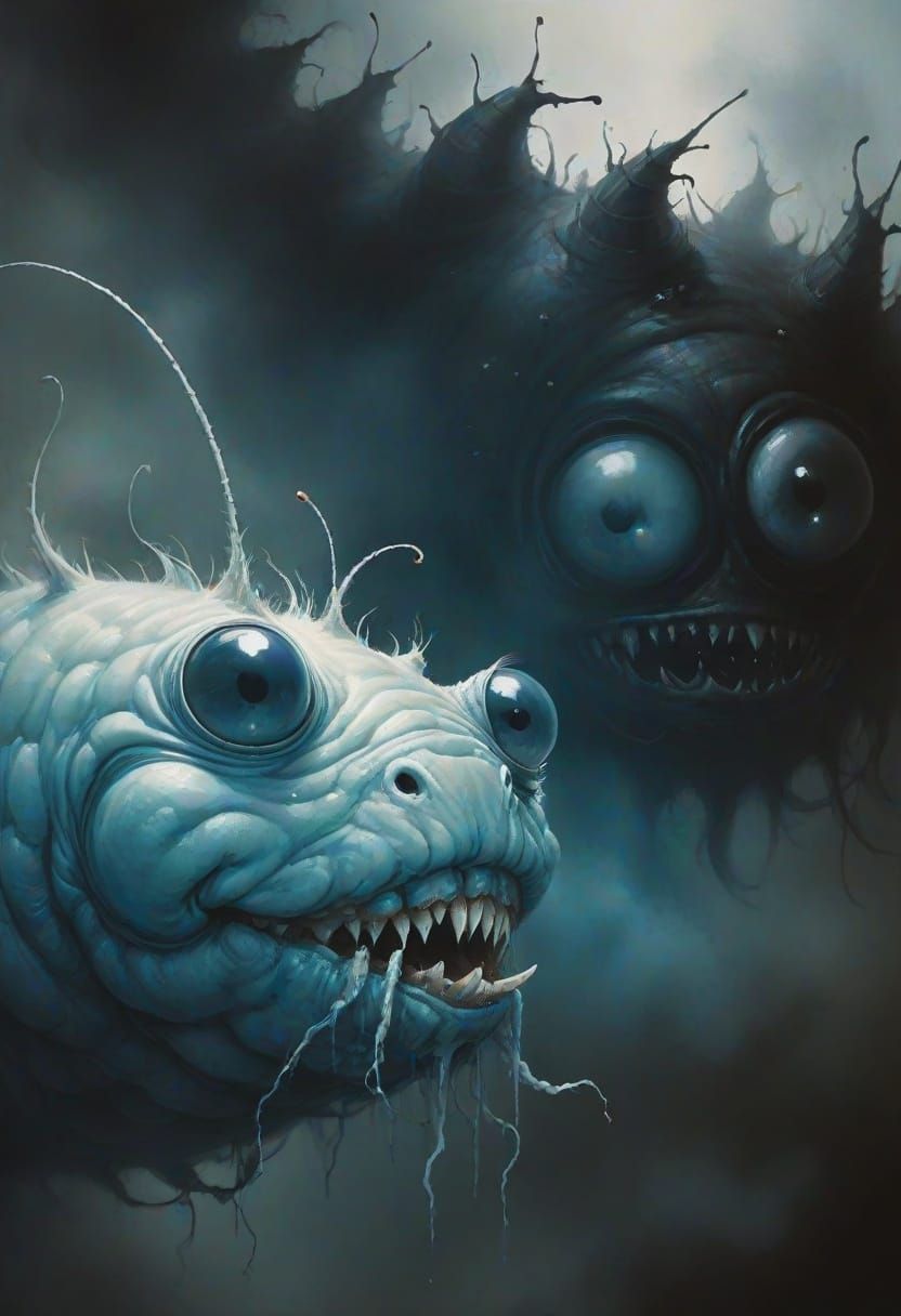 Creepy Larva Portrait in Stephen Gammell Style