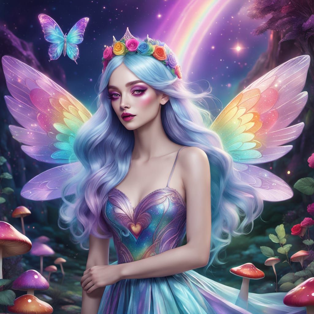 Whimsical Fairy Blowing a Kiss in Fantasy Art Style