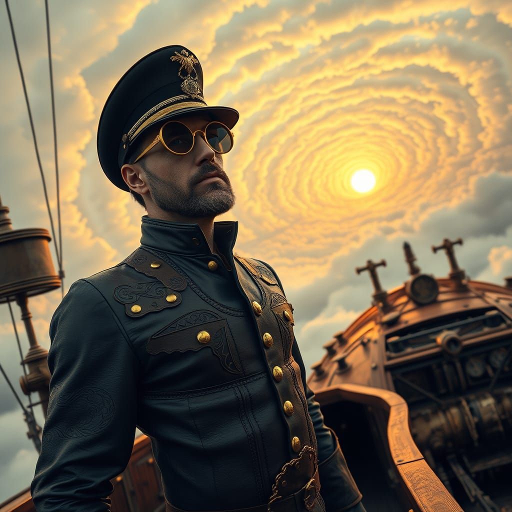 Steampunk Airship Captain in Vintage Science Fiction Illustr...