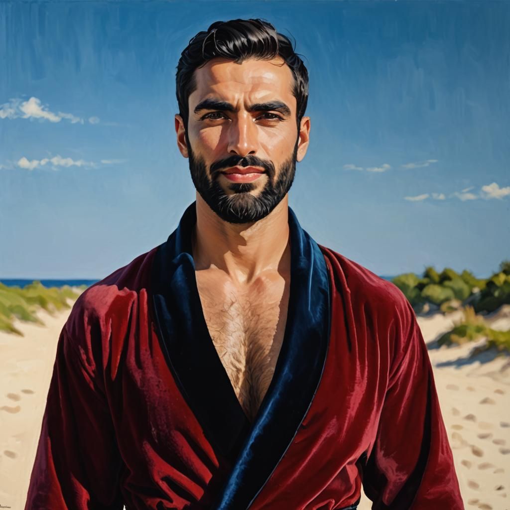 Expressionist Oil Painting of Man in Red Bathrobe